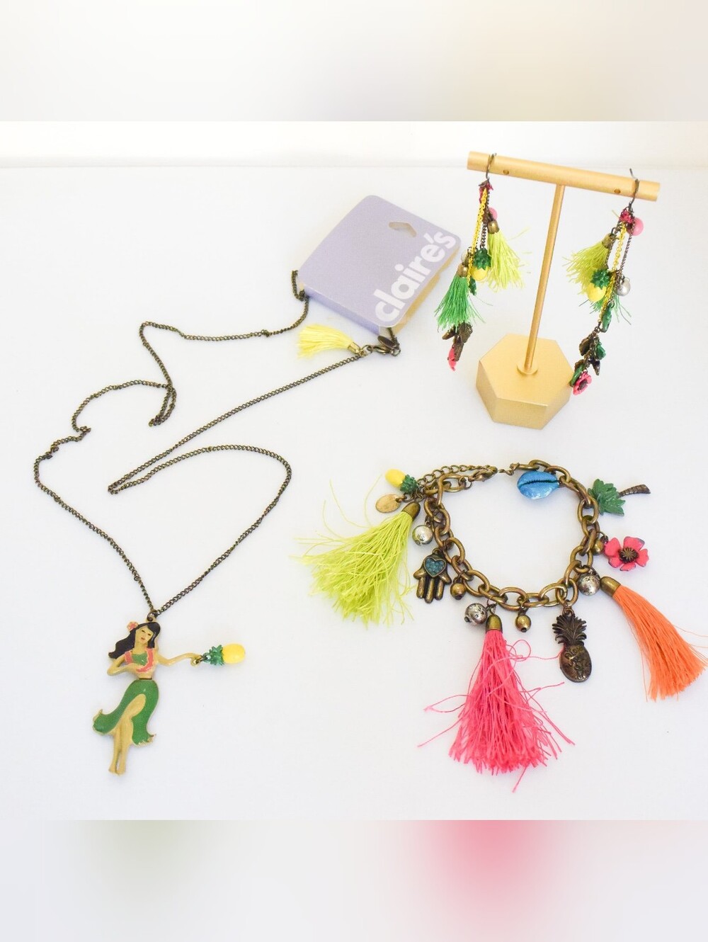 *Claire's* Tropical Luau Hawaiian Jewelry Set - Hula Girl, Bracelet & Earrings